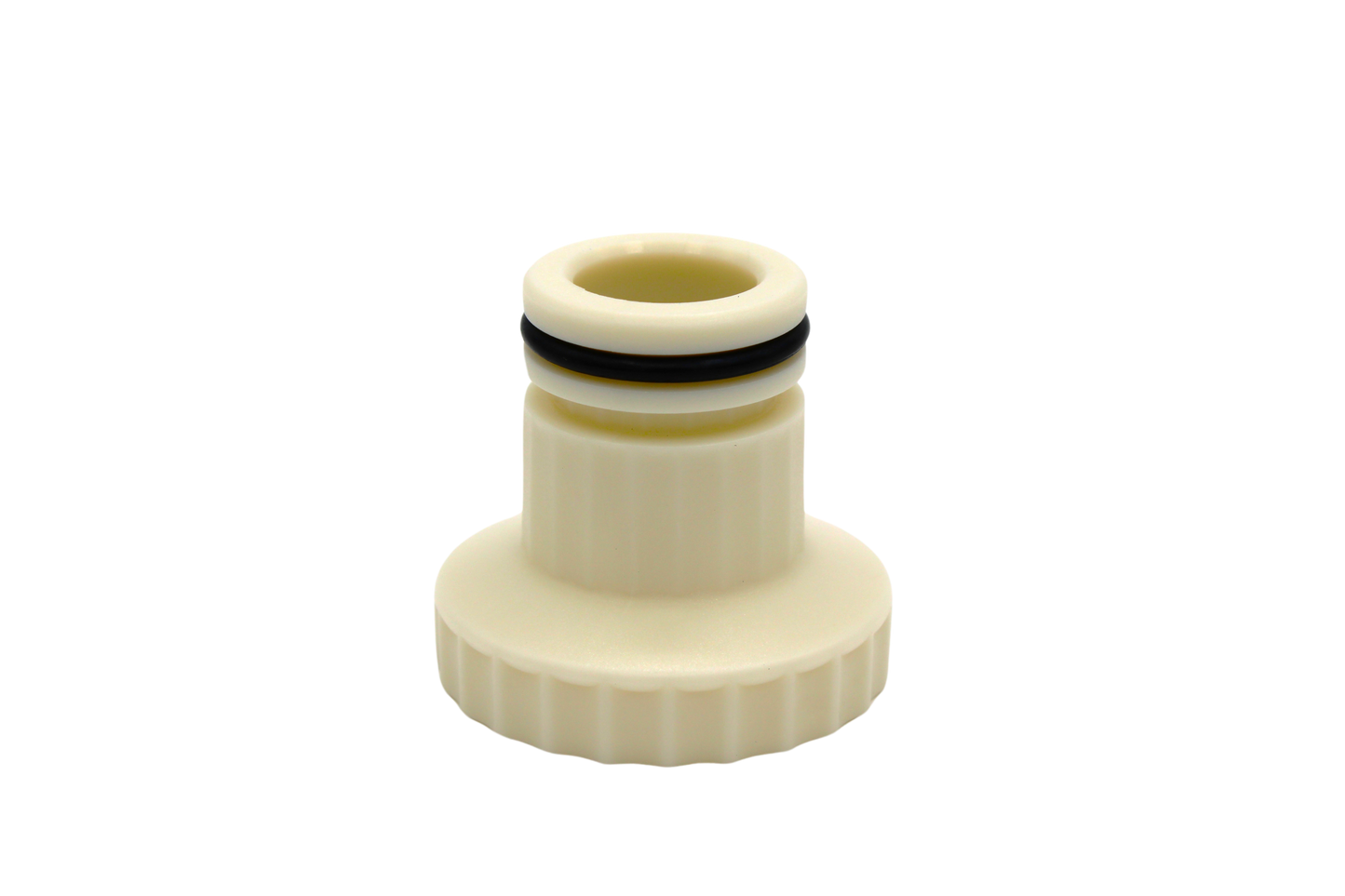 Close up of Pooldevil Pro 1 half inch internal thread aim flow fitting.