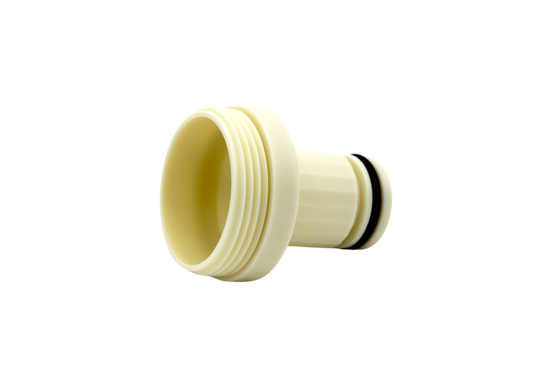 Side view of Pooldevil Pro 2 inch external thread aim flow fitting.