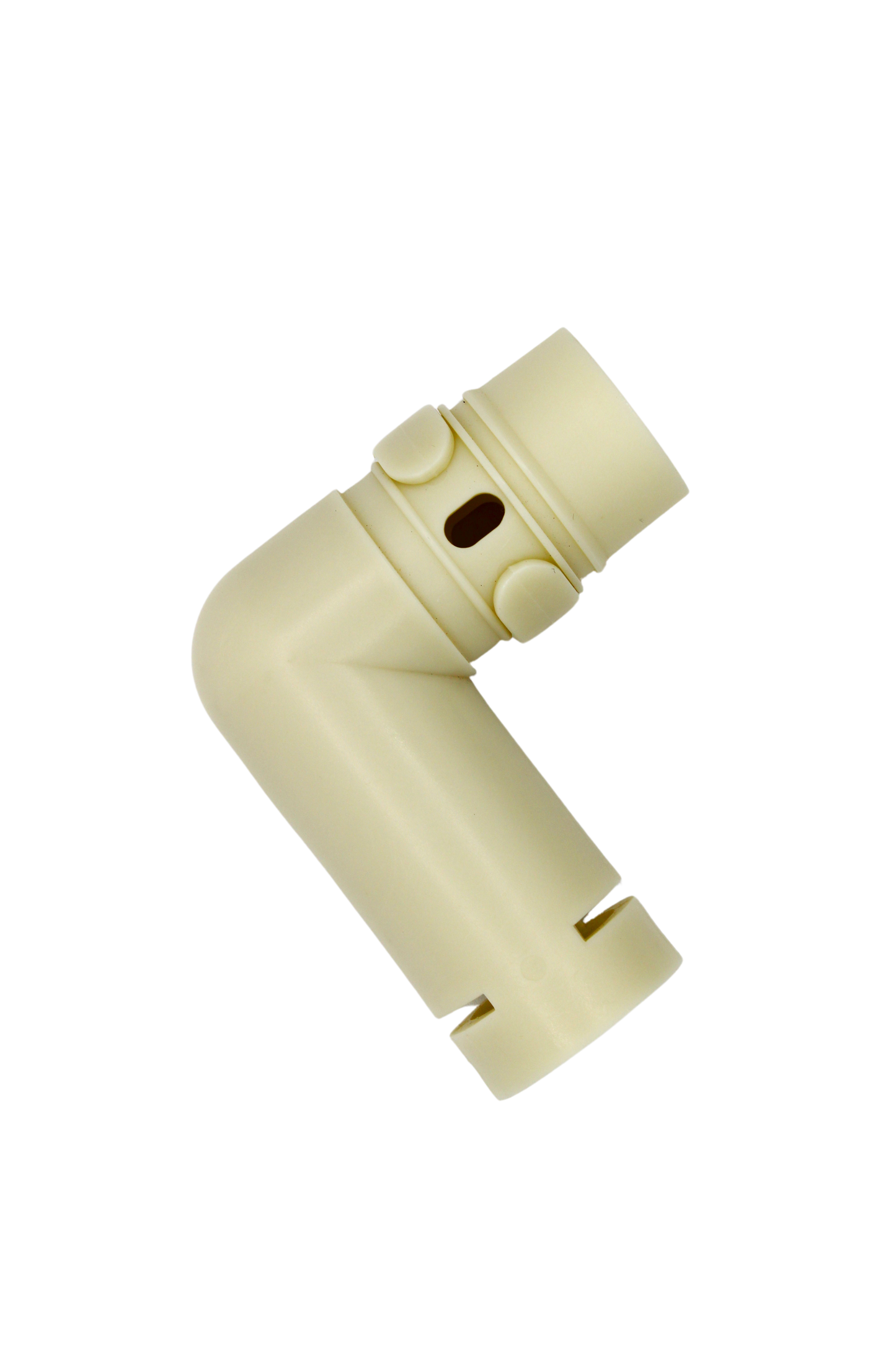 Above view of L-Connector which is used to connect you aim flow fitting to the Pooldevil Pro hose.